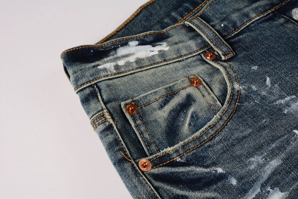 Men's High Street Distressed Blue Graffiti Stretch Skinny Ripped Jeans