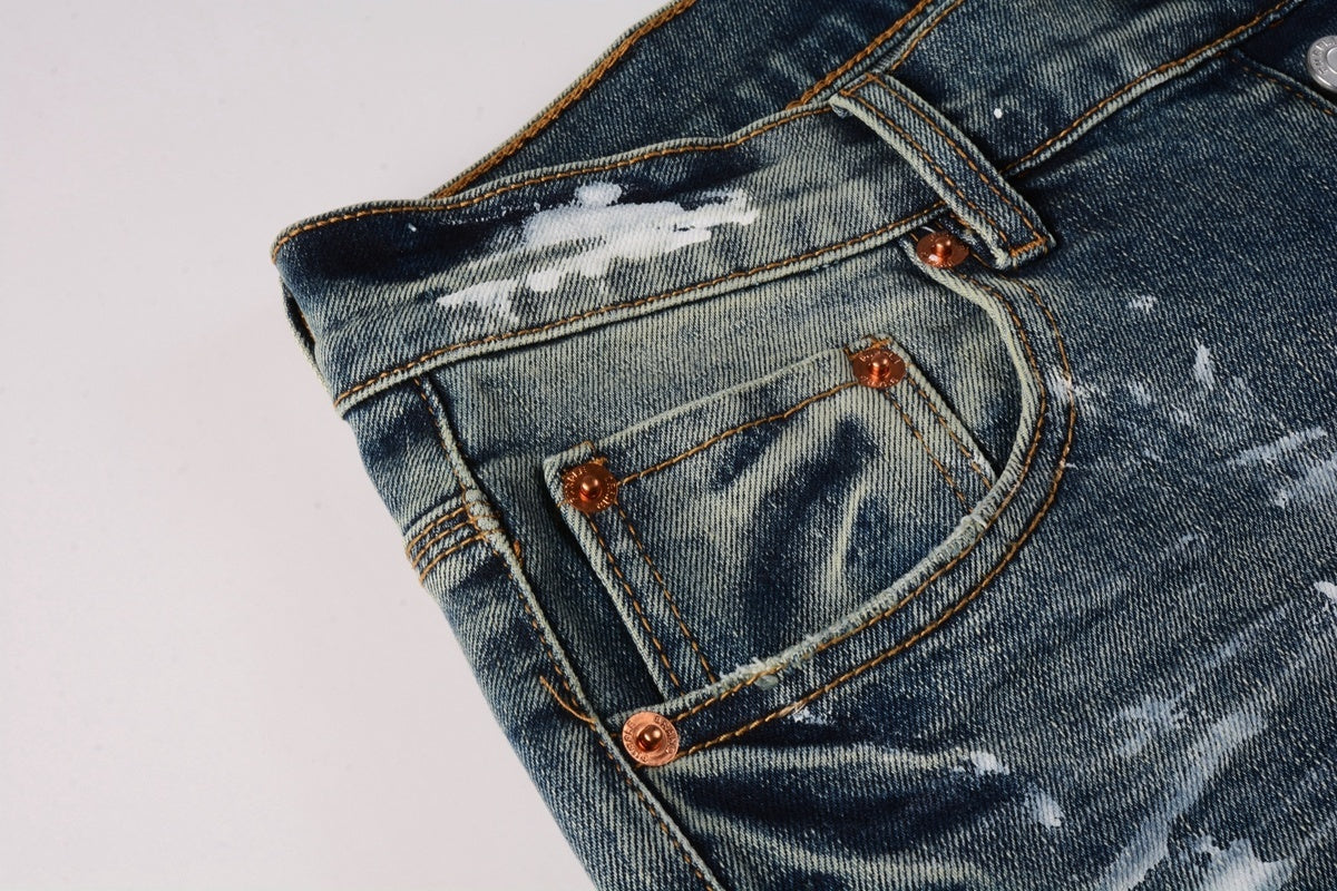 Men's High Street Distressed Blue Graffiti Stretch Skinny Ripped Jeans