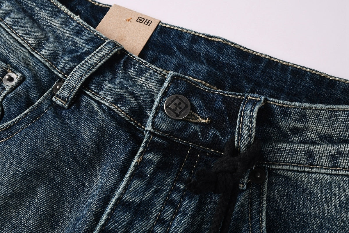 Men's Dark Vintage Wash Slim Skinny Jeans - Streetwear Denim