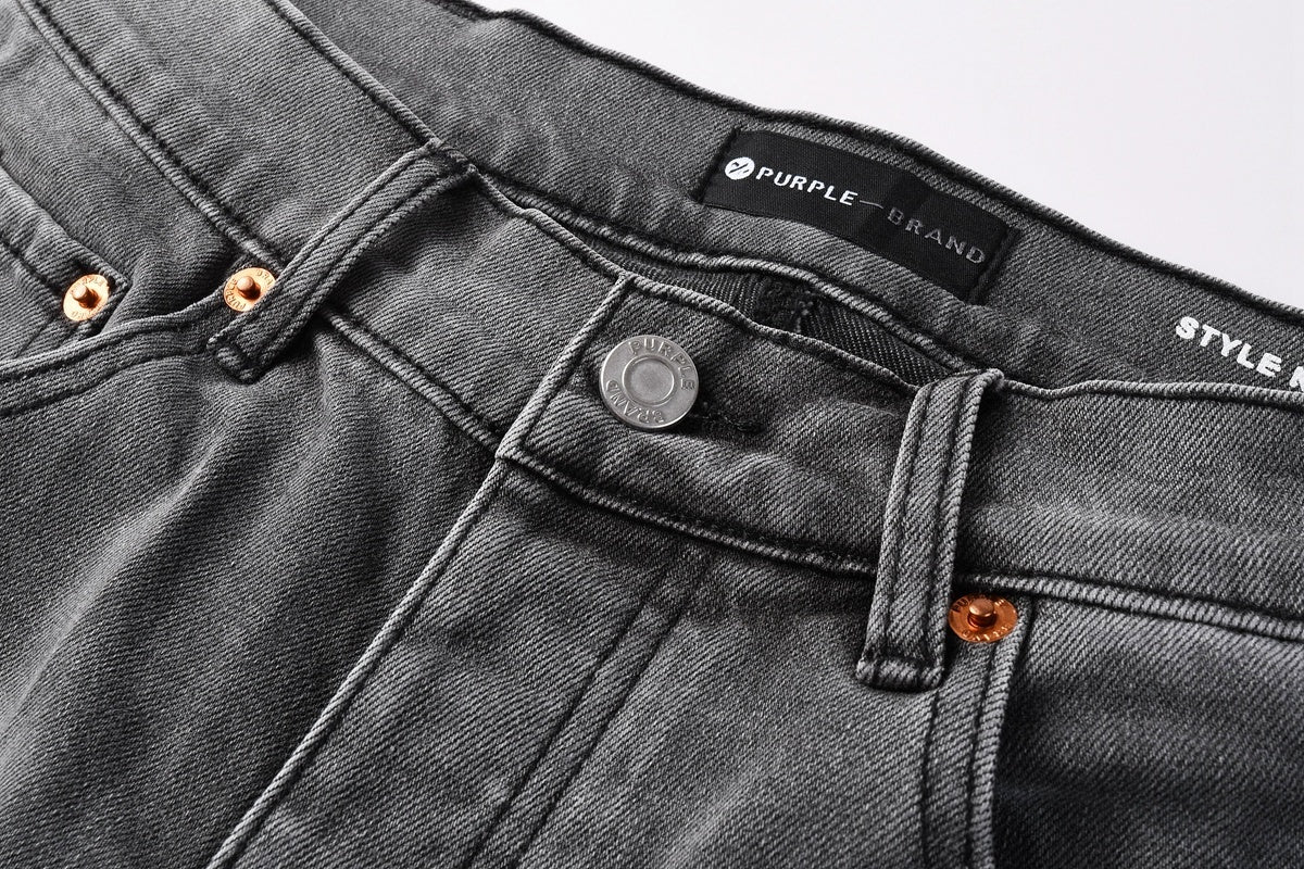 Men's Distressed Skinny Jeans with Ripped Holes, Rhinestones & Button Fly