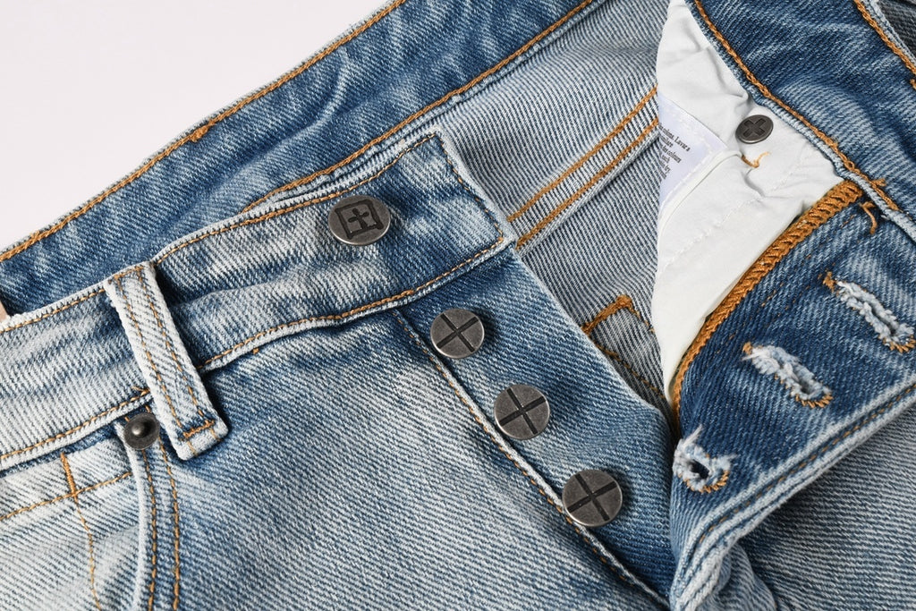 Men’s Light Wash Biker Skinny Jeans - Distressed Street Denim