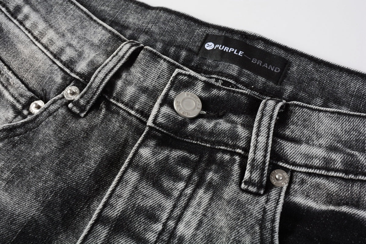 Men's Distressed Ash Gray Skinny Jeans with Ripped Holes & Button Fly