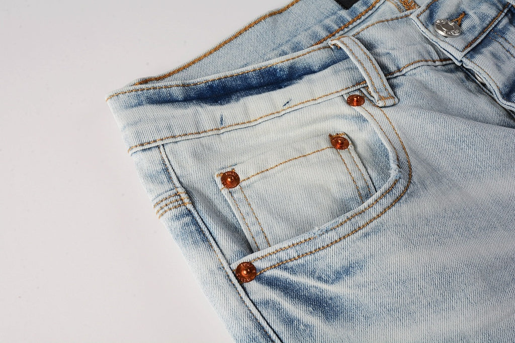 Men's High Street Washed Light Blue Distressed Damaged Holes Ripped Jeans