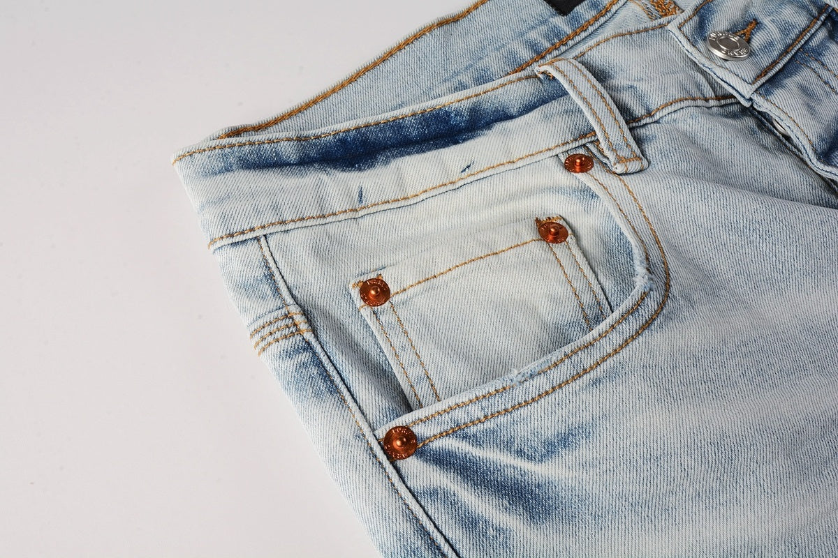 Men's High Street Washed Light Blue Distressed Damaged Holes Ripped Jeans
