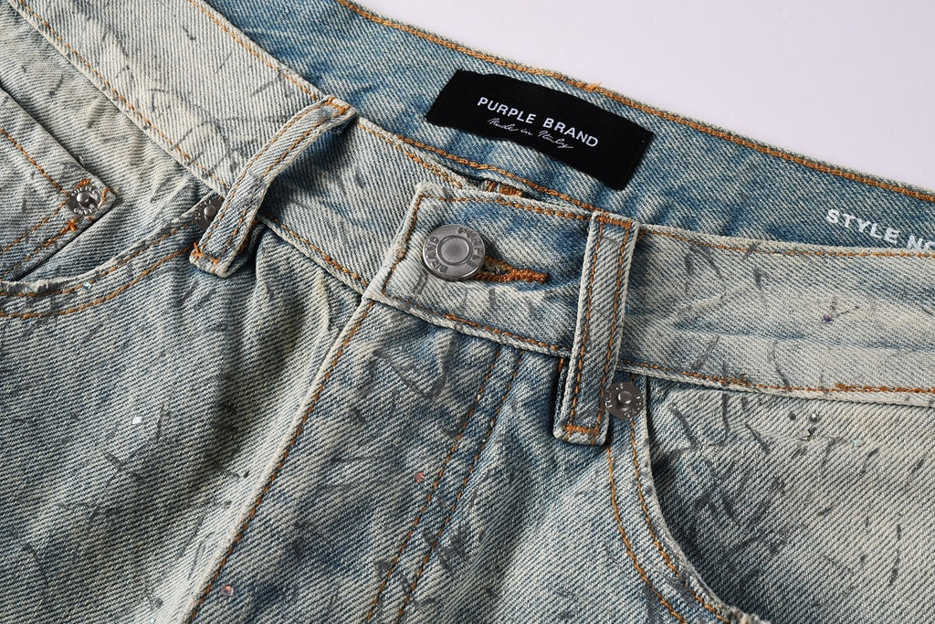 Men's Washed Distressed Blue Baggy Jeans with Rhinestones & Loose Fit