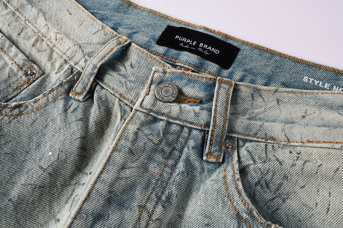 Men's Washed Distressed Blue Baggy Jeans with Rhinestones & Loose Fit
