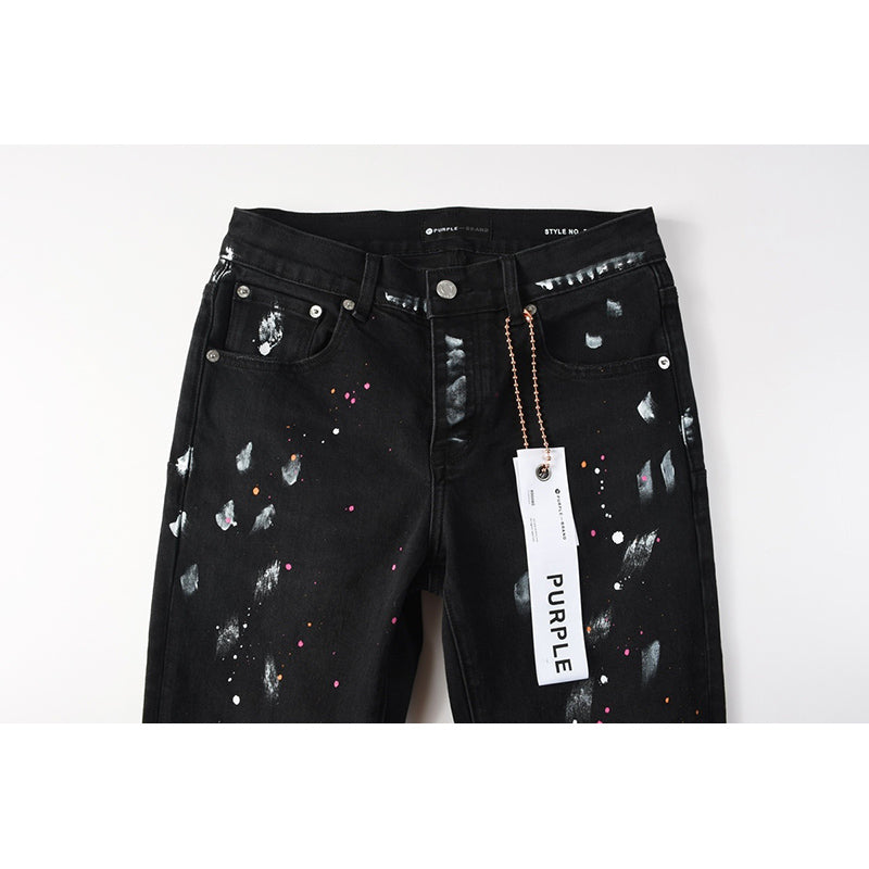 Men's Black Paint Splatter Distressed Skinny Jeans | Streetwear Ripped Slim Fit Denim Pants