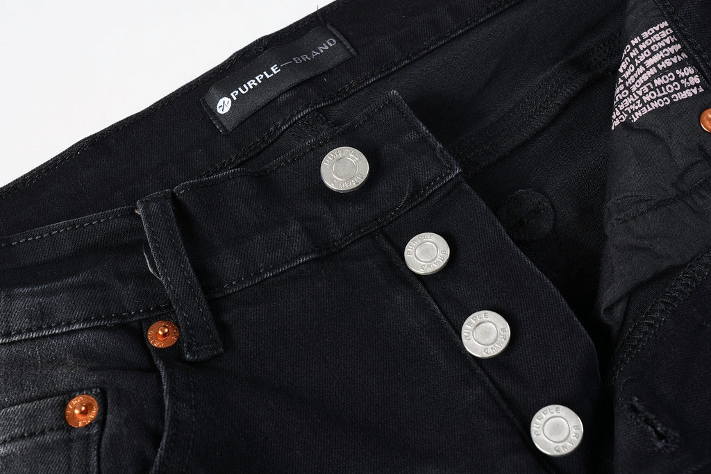 Men High Street Black Destroyed Holes Distressed Stretch Slim Fit Ripped Jeans