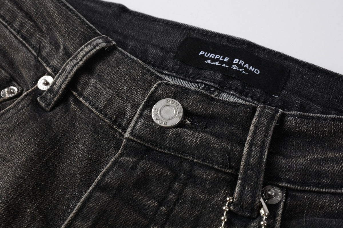 Men's Distressed Black Gray Patchwork Skinny Jeans with Ripped Holes & Button Fly
