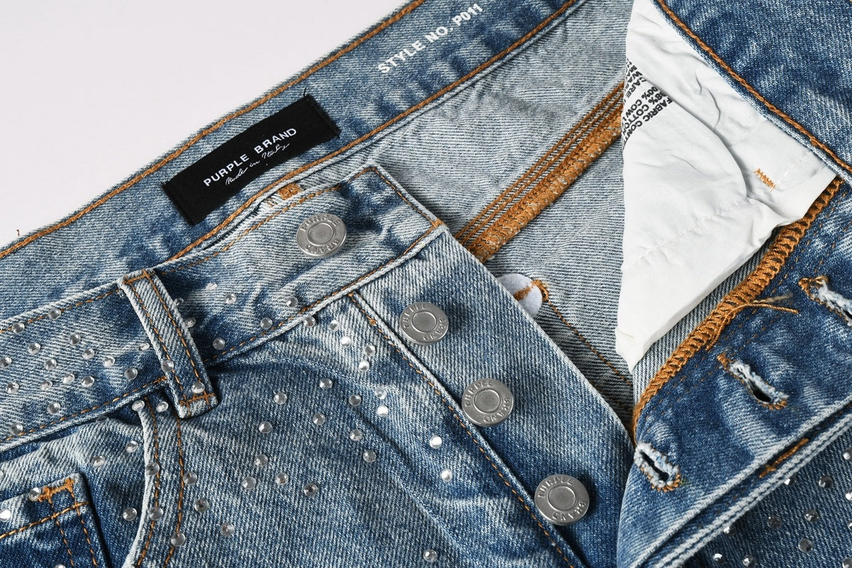 Distressed Blue Baggy Rhinestones Loose Ripped Jeans | Trendy Street Style Denim