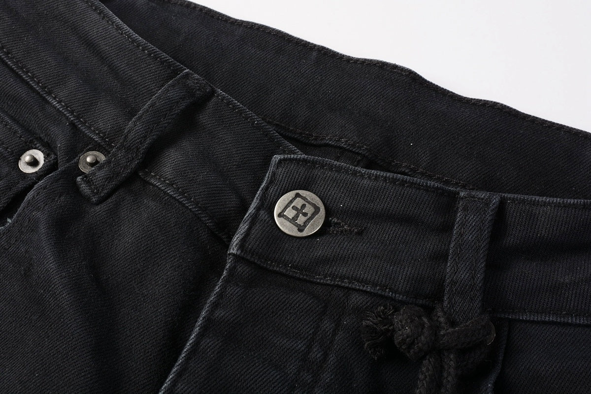 Men's Black Subtle Distressed Skinny Jeans - Stretch Denim Pants