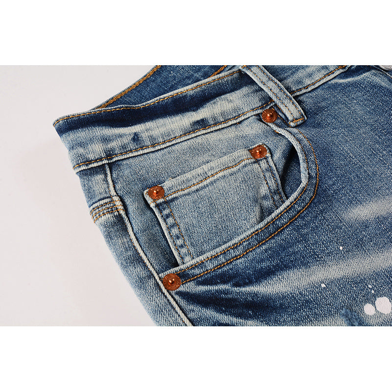 Men’s Skinny Jeans – Light Blue Distressed Stretch Denim