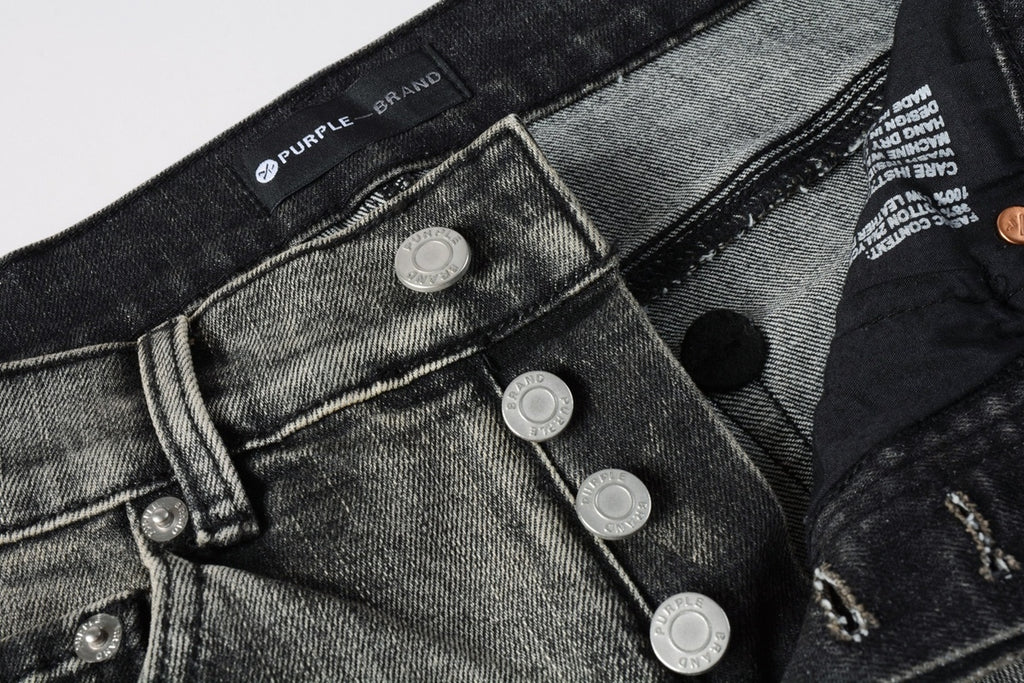 Men's High Street Distressed Ash Gray Skinny Jeans with Ripped Holes & Button Fly