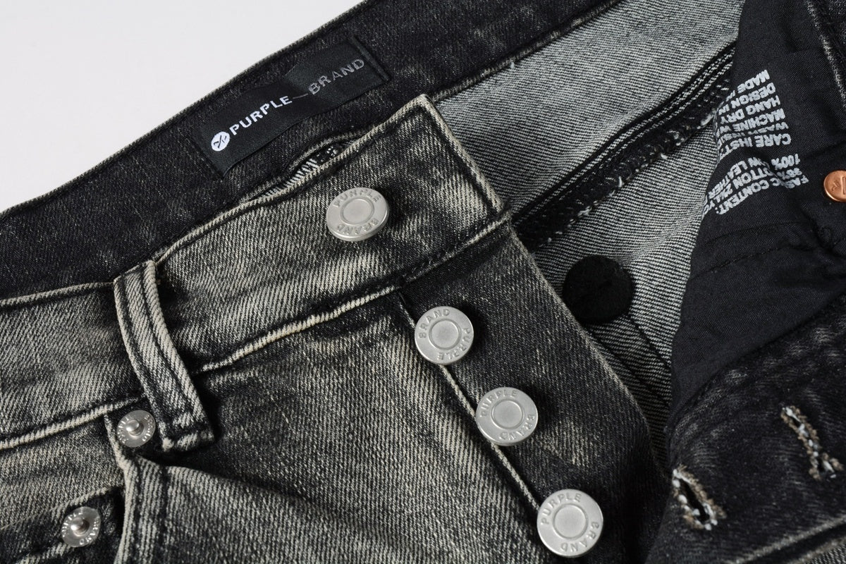 Men's High Street Distressed Ash Gray Skinny Jeans with Ripped Holes & Button Fly