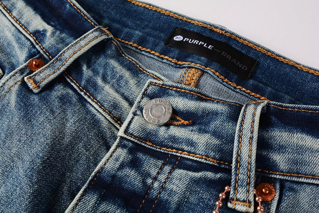 Men's Streetwear Slim Fit Distressed Light Blue Stretch Skinny Damaged Holes Raw Hems Ripped Jeans