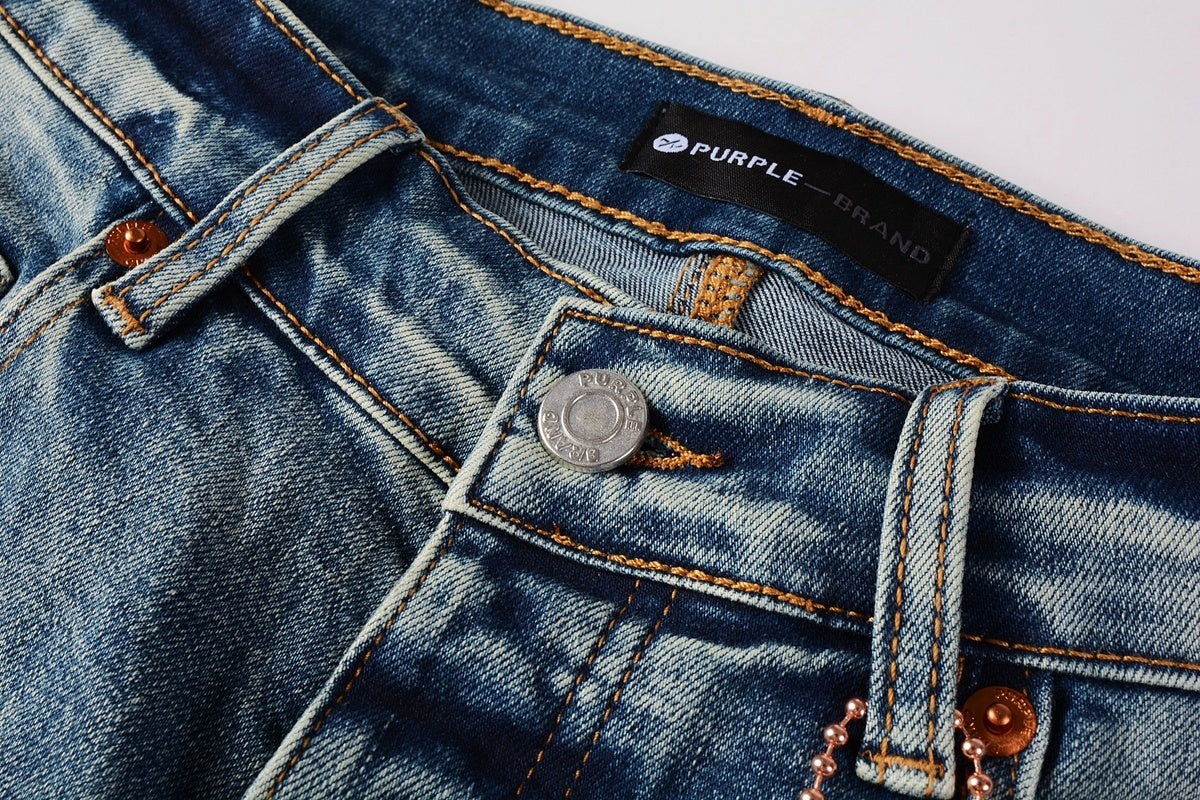 Men's Streetwear Slim Fit Distressed Light Blue Stretch Skinny Damaged Holes Raw Hems Ripped Jeans