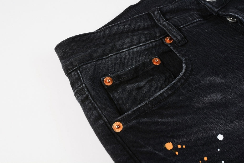 Men's Streetwear Slim Fit Distressed Black Damaged Holes Stretch Ripped Jeans