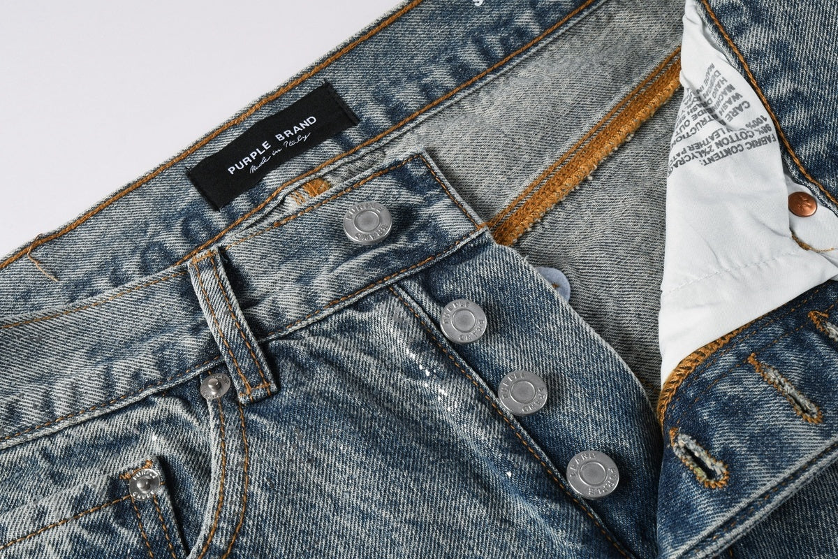 Men's Loose Distressed Blue Baggy Jeans with Coated Finish, Ripped Details & Stretch Fit