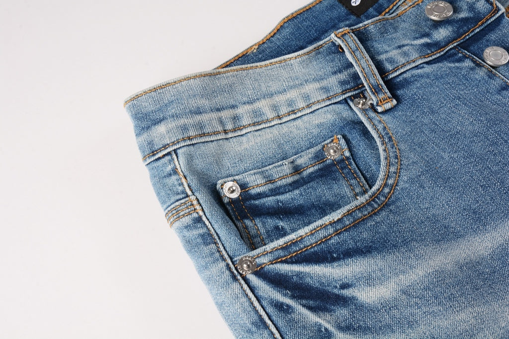Men's Slim Fit High Street Distressed Blue Stretch Ripped Jeans