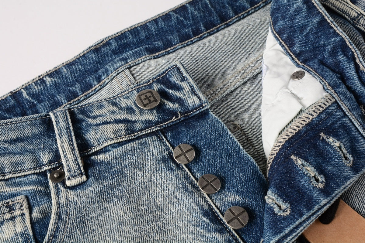 Men's Faded Light Wash Subtle Distressed Skinny Jeans - Stretch Denim