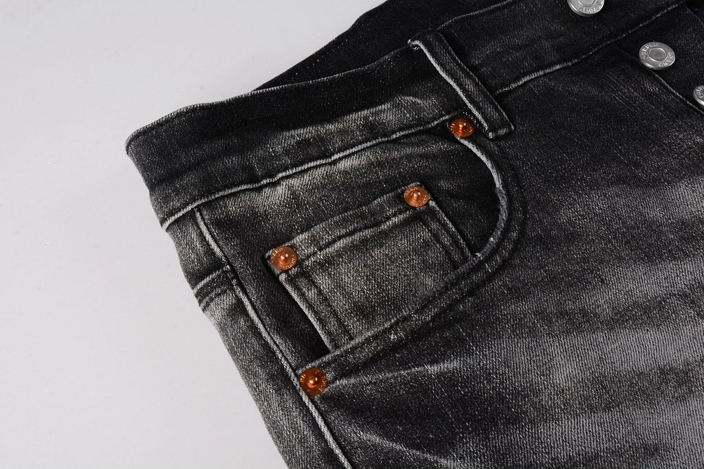 Men's High Street Distressed Gray Damaged Holes Spray Painted Stretch Slim Fit Ripped Jeans