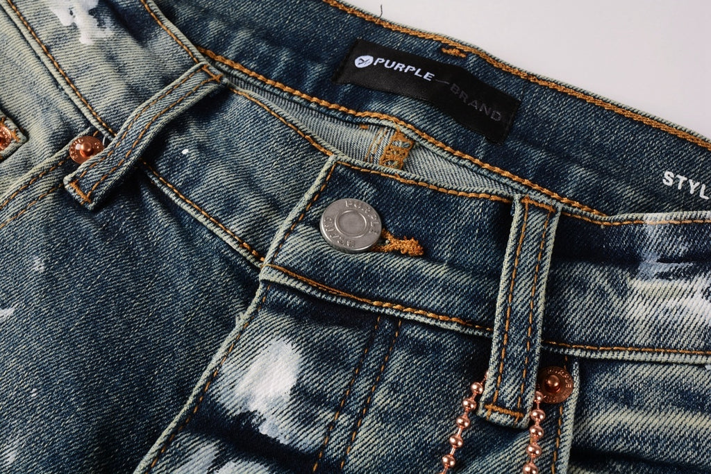 Men's High Street Distressed Blue Graffiti Stretch Skinny Ripped Jeans