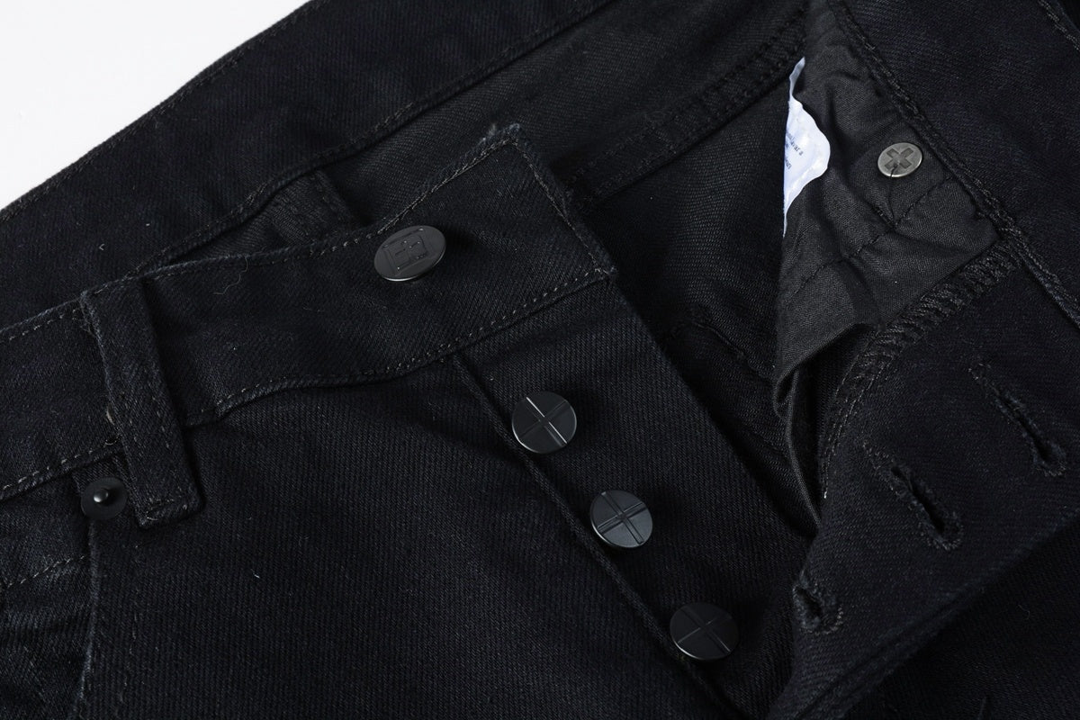 Men's Black Knee Slit Distressed Skinny Jeans - Stretch Denim