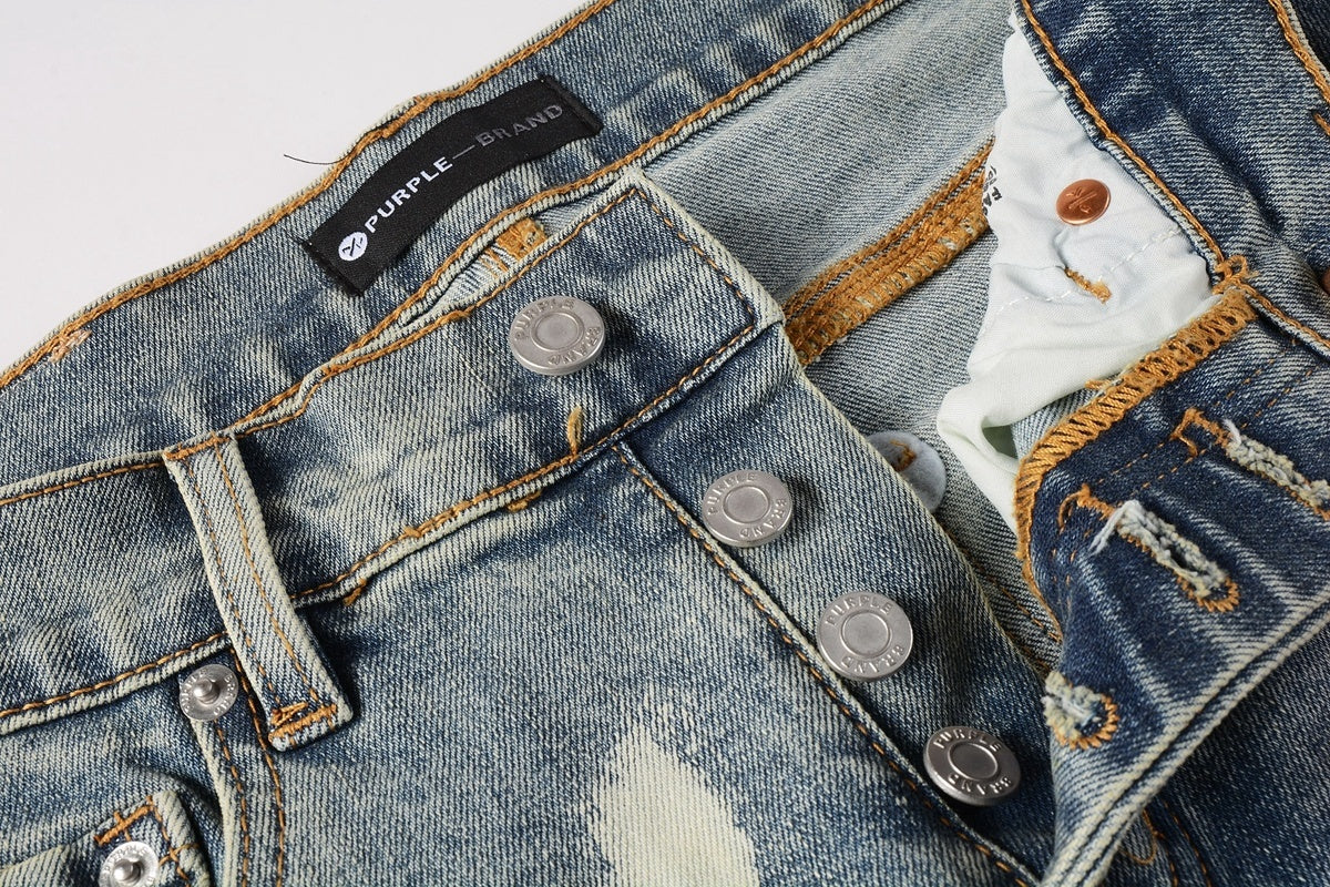 Men's Distressed Light Blue Graffiti Skinny Jeans with Ripped Holes & Button Fly