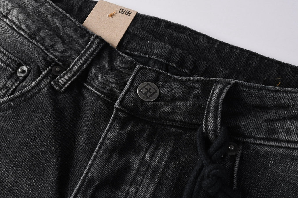 Men’s Black Washed Skinny Jeans - Knee Ripped Streetwear Denim