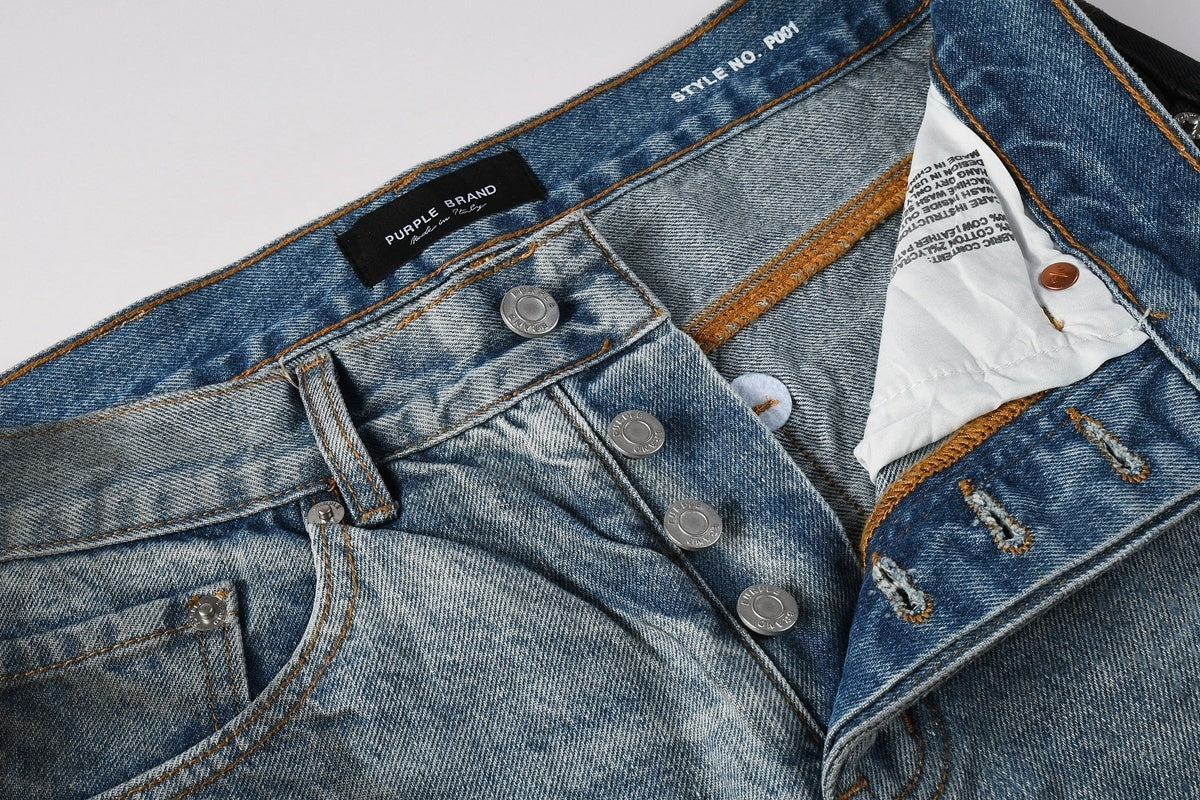 Men's Blue Coated Baggy Jeans with Wide Leg, Loose Fit & Stretch Denim