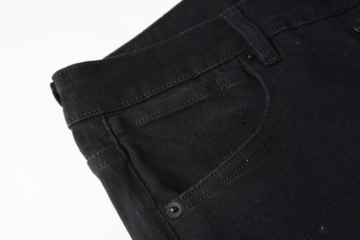 Men's Solid Black Slim-Fit Stretch Jeans - Premium Denim Pants