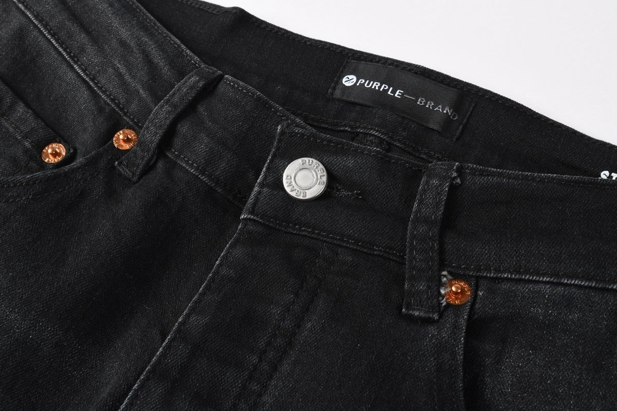 Men's Distressed Dark Black Skinny Jeans with Graffiti & Spray Paint Design & Ripped Holes