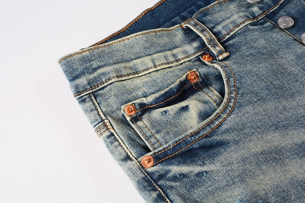 Men's Slim Fit Distressed Light Blue Damaged Holes Blue Patchwork Stretch Ripped Jeans Pants