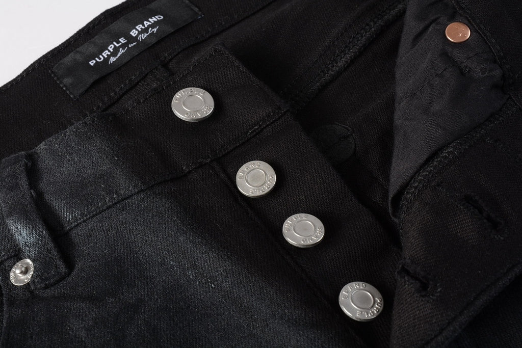 Men's Trendy Black Denim Coated Jeans - Slim Fit Distressed High Street Jeans