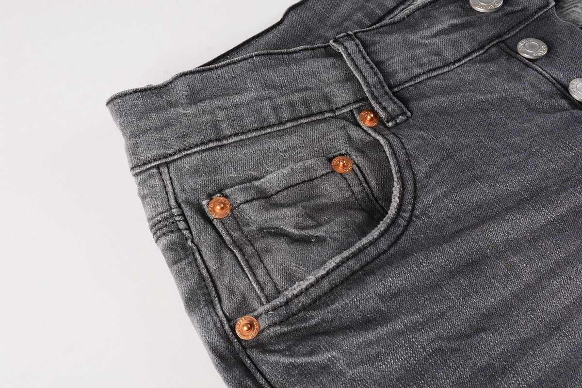 Men's Slim Fit Distressed Gray Damaged Holes Graffiti Stretch Ripped Jeans