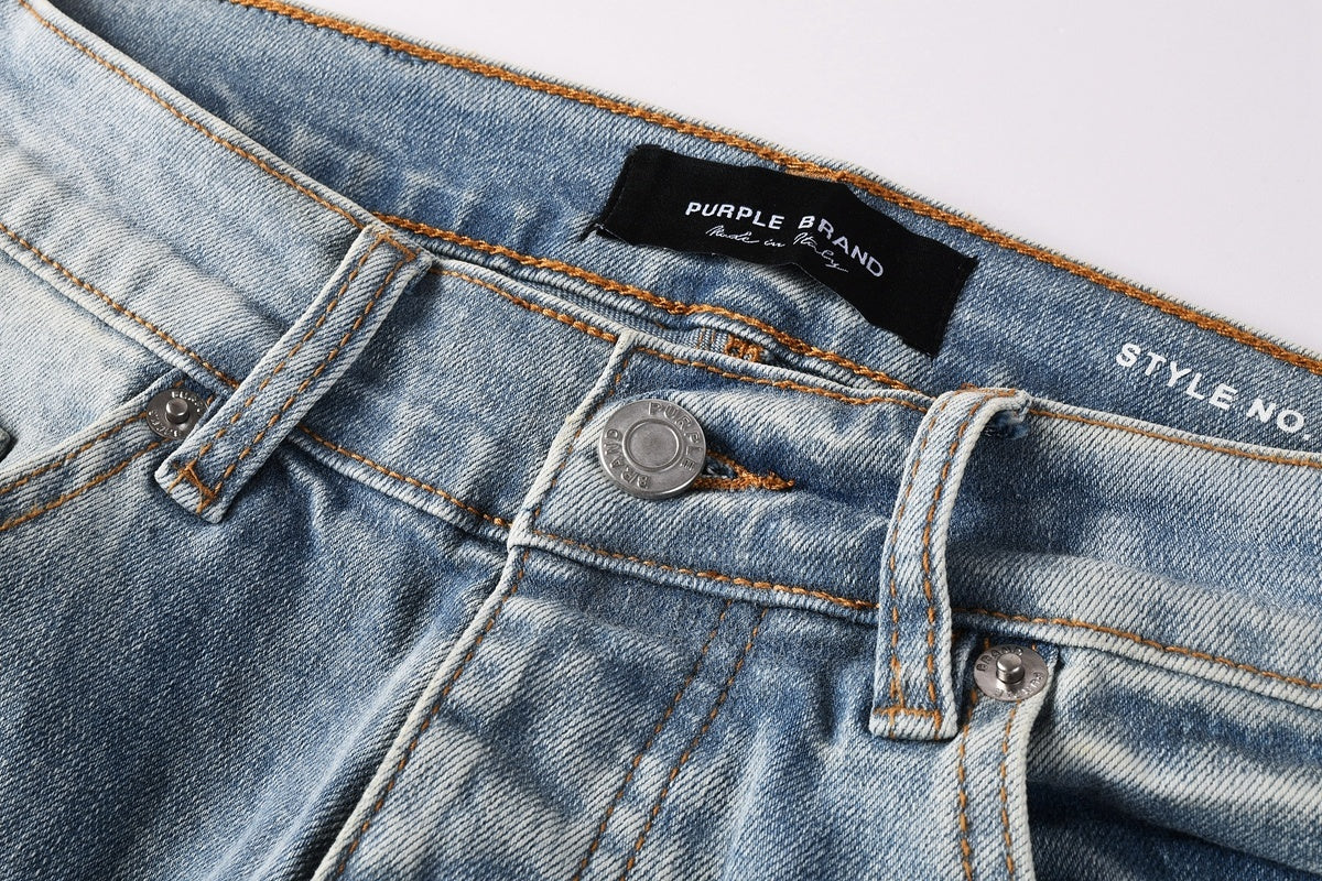 Men's Distressed Light Indigo Skinny Jeans with Graffiti, Ripped Holes & Button Fly