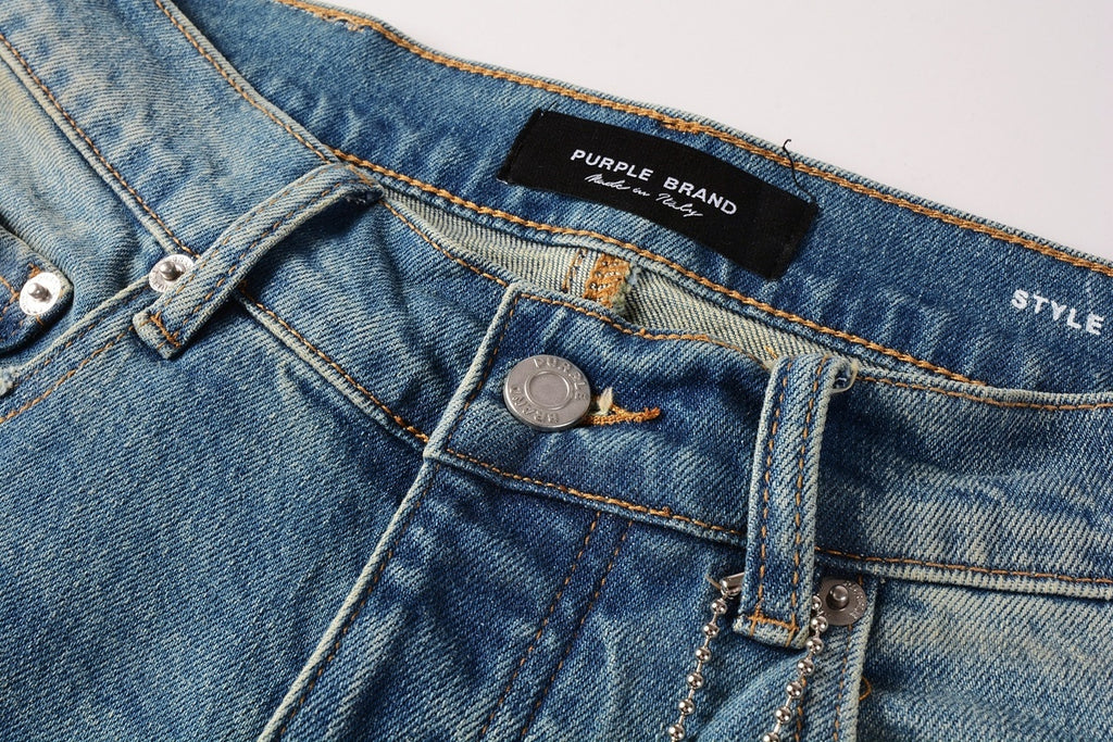 Men's Slim Fit Distressed Sea Blue Skinny Jeans with Button Fly & Ripped Detailing