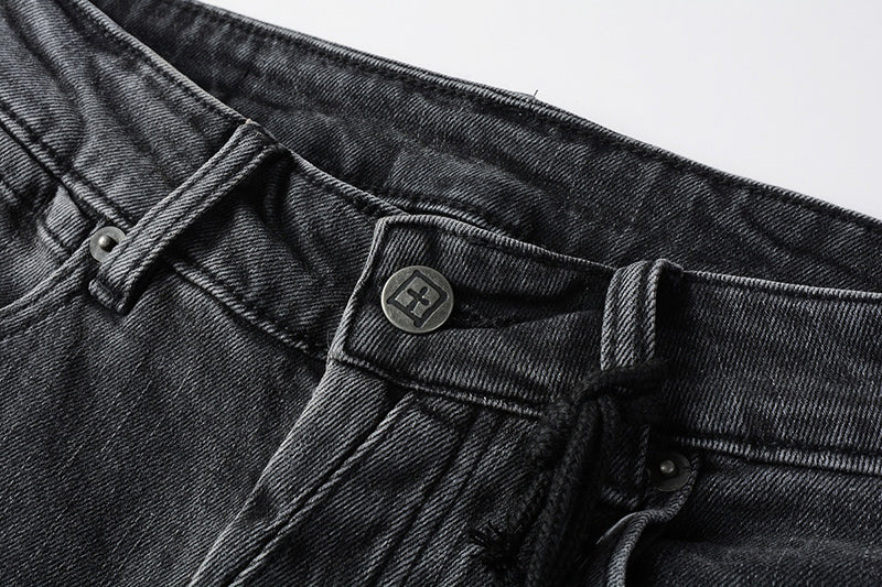 Men’s Ksubi Style Faded Black Washed Slim Fit Skinny Denim Jeans Streetwear