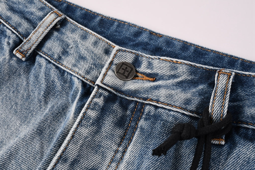 Men’s Light Wash Cargo Jeans - Baggy Utility Denim Pants