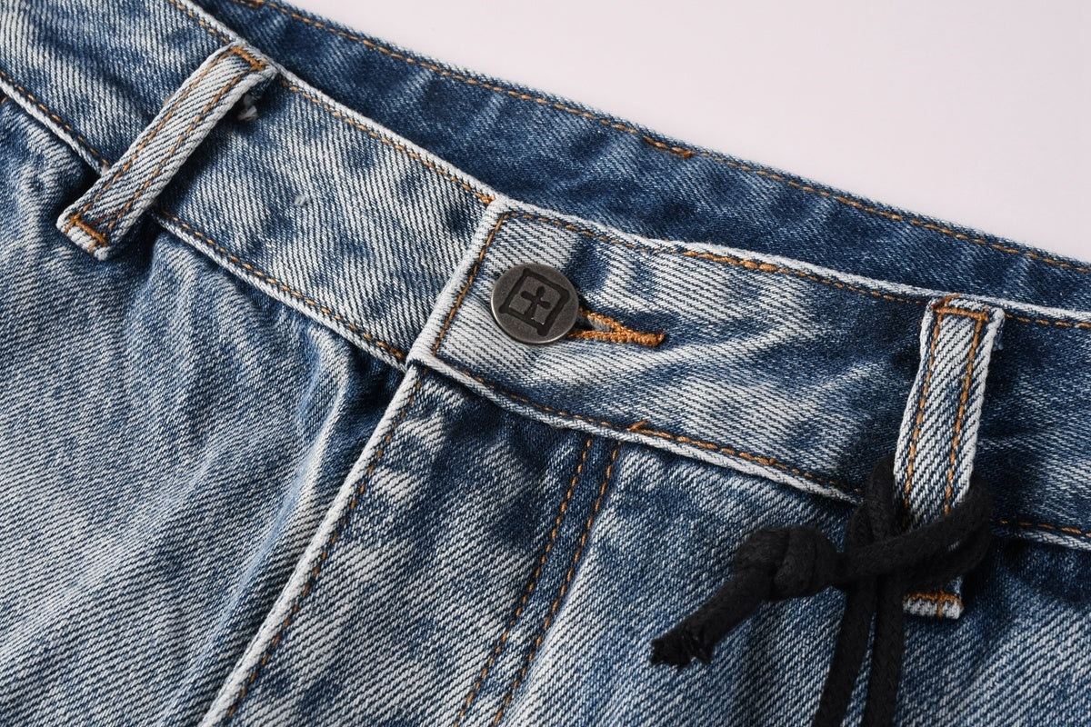 Men’s Light Wash Cargo Jeans - Baggy Utility Denim Pants