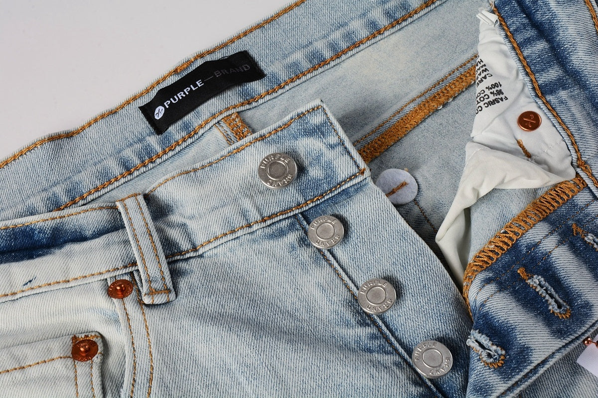 Men's High Street Washed Light Blue Distressed Damaged Holes Ripped Jeans