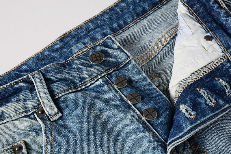 Men’s Light Blue Distressed Skinny Jeans - Ksubi Style Denim
