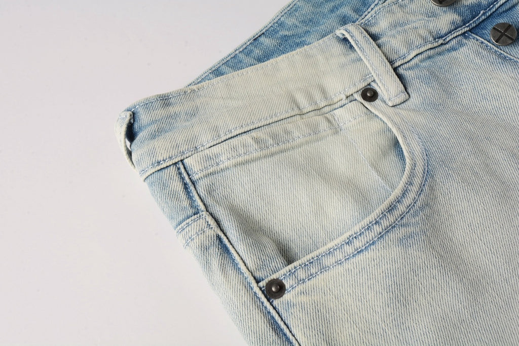 Men's Light Wash Minimal Embroidered Skinny Jeans - Stretch Denim