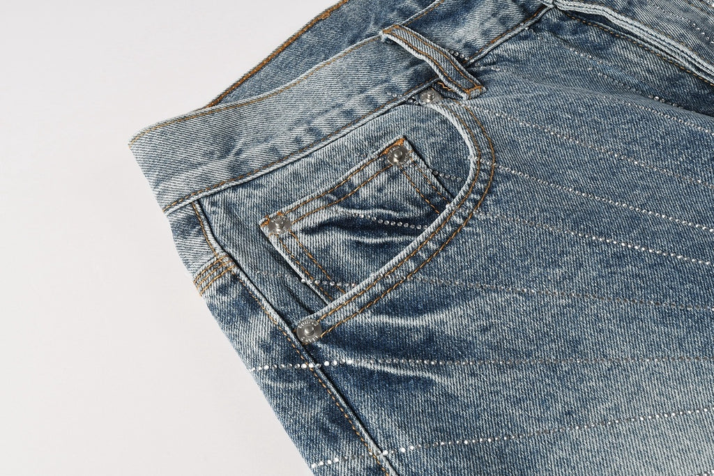 Men's Distressed Washed Blue Baggy Denim Shorts with Stretch Fit