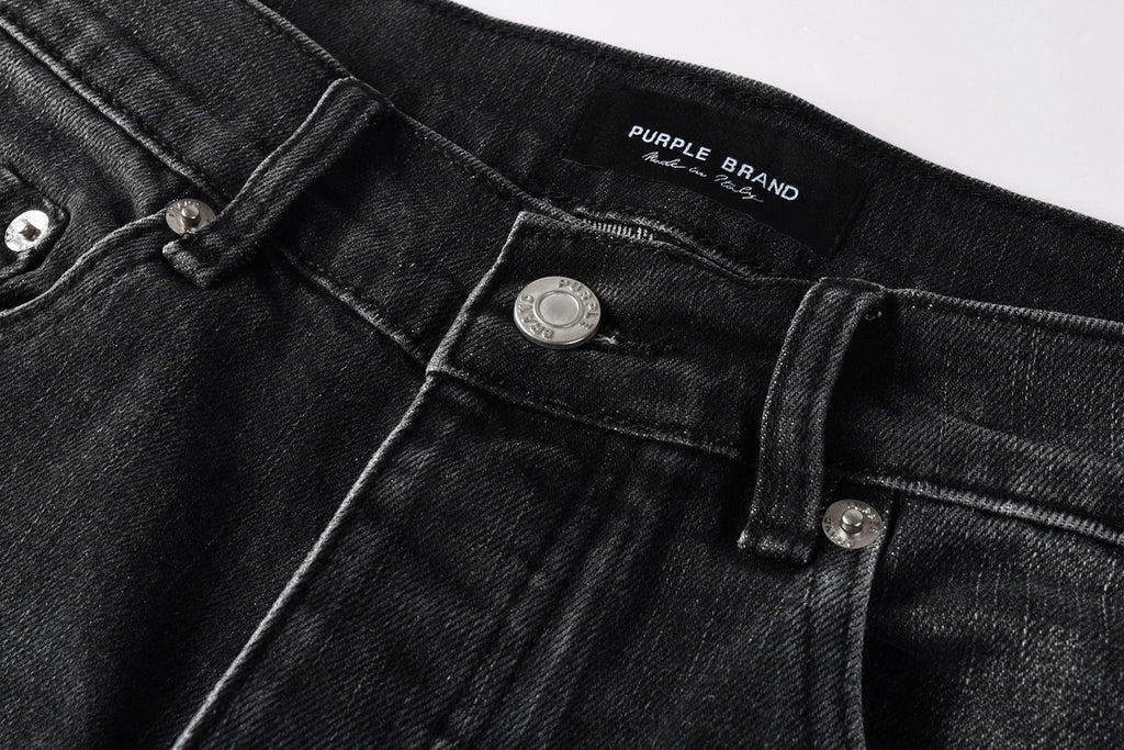 Men's Distressed Black Gray Skinny Jeans with Patchwork, Ripped Holes & Button Fly