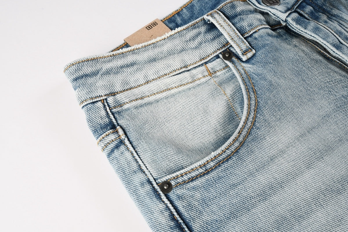 Men’s Light Wash Biker Skinny Jeans - Distressed Street Denim