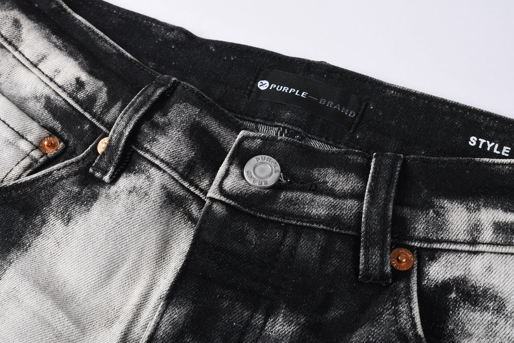 Men's Tie-Dye Graffiti Skinny Jeans with Ripped Holes & Button Fly