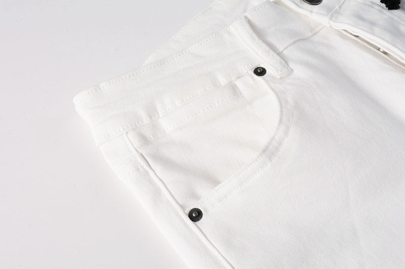 Men’s White Slim Fit Jeans Stretch Skinny Denim Pants Street Style Casual Trousers