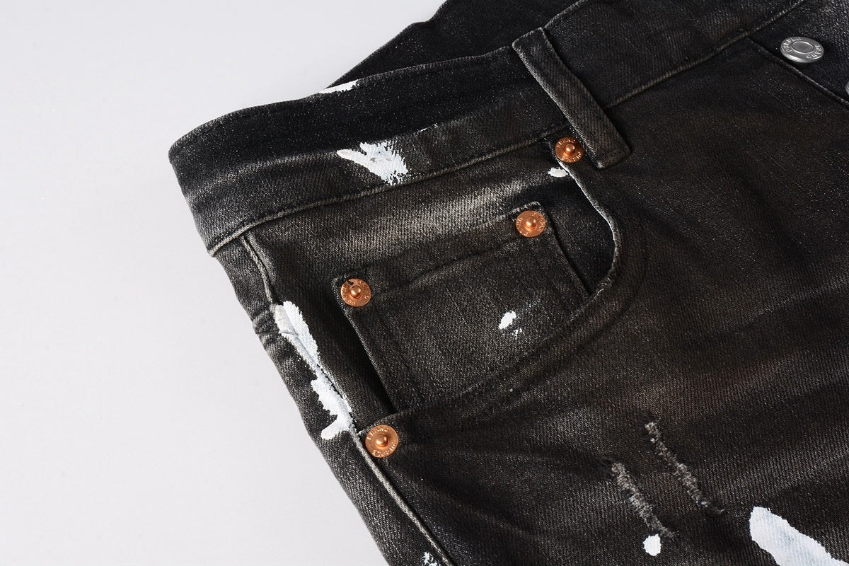 Men's High Street Distressed Damaged Holes Stretch Slim Fit Spray Painted Ripped Jeans