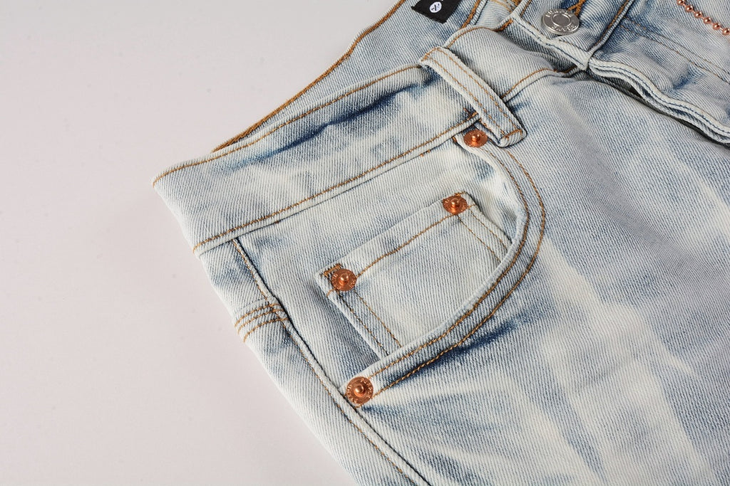 Men's High Street Distressed Washed Light Blue Stretch Slim Fit Ripped Jeans
